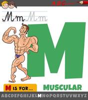 Brief m von Alphabet mit Karikatur muskulös Mann vektor