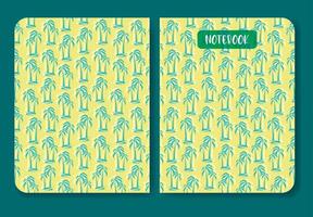 Oase Pflanzen Vektor kindisch Notizbuch Abdeckung. Design zum Tagebuch im minimalistisch Stil, Muster mit Palmen.