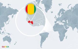 Welt Karte zentriert auf Amerika mit vergrößert Guinea. vektor