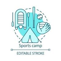 Symbol für das Konzept des Sportcamps. Sommer aktiver und wettbewerbsfähiger Club, Urlaubsresort-Idee dünne Linie Illustration. Sport, gesundheitsorientierte Gemeinschaft. Vektor isolierte Umrisszeichnung. bearbeitbarer Strich