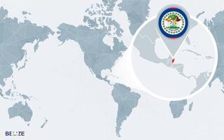 Welt Karte zentriert auf Amerika mit vergrößert Belize. vektor
