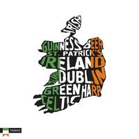 Typografie Karte Silhouette von Irland im schwarz und Flagge Farben. vektor