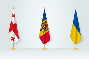 politisch Versammlung von Regierungen. Flaggen von Georgia, Moldau und Ukraine. vektor
