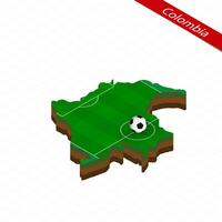 isometrisk Karta av colombia med fotboll fält. fotboll boll i Centrum av fotboll tonhöjd. vektor