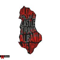 typografi Karta silhuett av albania i svart och flagga färger. vektor