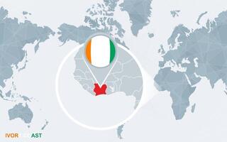 värld Karta centrerad på Amerika med förstorade elfenben kust. vektor