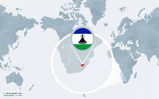 Welt Karte zentriert auf Amerika mit vergrößert Lesotho. vektor