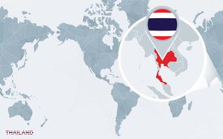 Welt Karte zentriert auf Amerika mit vergrößert Thailand. vektor