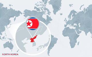 värld Karta centrerad på Amerika med förstorade norr korea. vektor