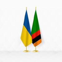 ukraina och zambia flaggor på flagga stå, illustration för diplomati och Övrig möte mellan ukraina och zambia. vektor