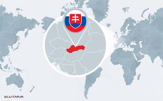 värld Karta centrerad på Amerika med förstorade slovakien. vektor