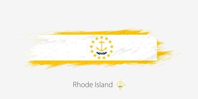 flagga av Rhode ö oss stat, grunge abstrakt borsta stroke på grå bakgrund. vektor