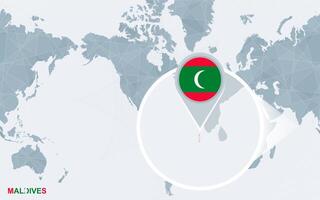 värld Karta centrerad på Amerika med förstorade maldiverna. vektor