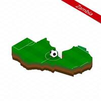 isometrisk Karta av zambia med fotboll fält. fotboll boll i Centrum av fotboll tonhöjd. vektor