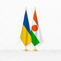 ukraina och niger flaggor på flagga stå, illustration för diplomati och Övrig möte mellan ukraina och niger. vektor