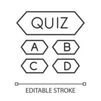 Trivia Quiz lineares Symbol. Frage-Antwort-Spiel. Wettbewerb, Wettbewerb. geistige Übung. Wissenstest. dünne Linie Abbildung. Kontursymbol. Vektor isolierte Umrisszeichnung. bearbeitbarer Strich