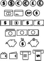 platt design pengar valuta vektor ikon samling uppsättning
