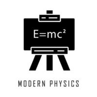 Symbol für moderne Physik-Glyphe. Relativitätstheorie und Quantenmechanik. aktuelle Physik und Lernen. Einstein-Formel auf Whiteboard. Silhouette-Symbol. negativen Raum. isolierte Vektorgrafik vektor