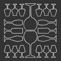 Glaswaren-Kreide-Symbol. Restaurant-Service. Alkohol bar. Portwein und Madeira-Gläser. Weingläser. starke Getränke. isolierte vektortafelillustration vektor