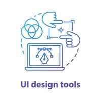 Ui-Design-Tools-Konzept-Symbol. Software-Schnittstellenentwicklung Idee dünne Linie Abbildung. Entwerfen mobiler App-Visuals für die Benutzererfahrung. Webseitenersteller. Vektor isolierte Umrisszeichnung