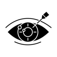 Symbol für Sehkorrektur-Glyphe. medizinischer chirurgischer Eingriff. Gesundheitsvorsorge. Augenheilkunde. Laserbetrieb. Wiederherstellung von Augenerkrankungen. Silhouette-Symbol. negativen Raum. isolierte Vektorgrafik vektor