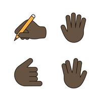 handgest emojis färgikoner set. skrivhand, vulkanhälsning, high five, shaka, ring mig gestikulerande. isolerade vektorillustrationer vektor