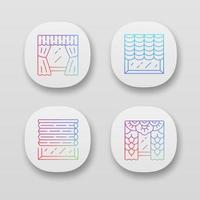 fönster persienner app ikoner set. österrikiska nyanser, spetsgardiner, fönsterbehandlingsset. hus inredning. kontorsinredning. webb- eller mobilapplikationer. vektor isolerade illustrationer