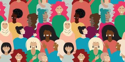 Menschen Muster. verschiedene weibliche Gesichter. buntes nahtloses Muster mit Frauen. für Textil, Papier, Druck, Verpackung. Diversity-Konzept. Vektormuster. vektor