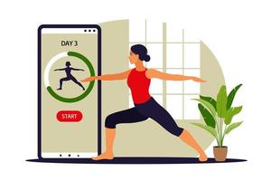 personligt träningskoncept. träning online, fitness med hjälp av prylar. vektor illustration. platt