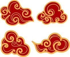 kinesisk folklore moln röd och gyllene traditionell vektor illustration