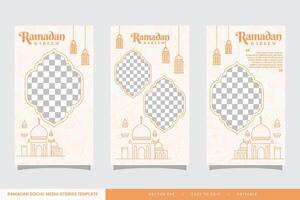 einstellen von Sozial Medien Geschichten Ramadan Verkauf Vorlage Beförderung zum Geschäft mit Moschee Illustration vektor