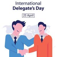 illustration vektor grafisk av två manlig delegation representanter skakade händer, perfekt för internationell dag, internationell delegater dag, fira, hälsning kort, etc.