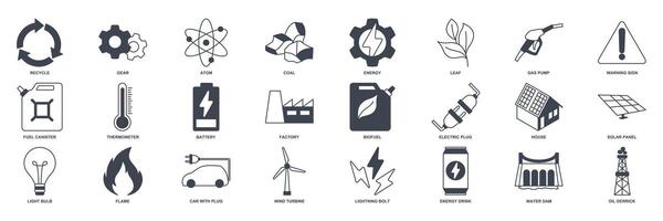 förnybar energi, grön teknologi ikon uppsättning, inkluderad ikoner som ljus Glödlampa, mapp, sol- panel, batteri och Mer symboler samling, logotyp isolerat vektor illustration
