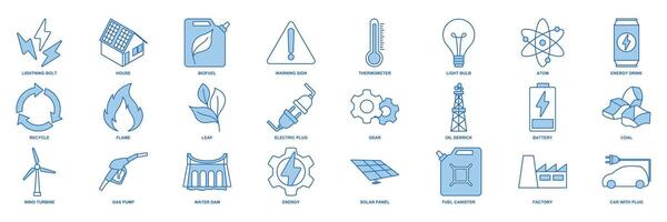 verlängerbar Energie, Grün Technologie Symbol Satz, inbegriffen Symbole wie Licht Birne, Ordner, Solar- Tafel, Batterie und Mehr Symbole Sammlung, Logo isoliert Vektor Illustration