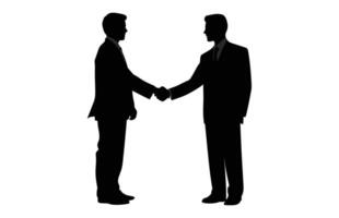 två silhuett affärsman hand skaka, företag man handslag avtal begrepp platt vektor illustration
