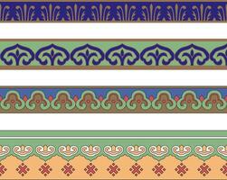 Vektor einstellen von nahtlos Chinesisch National Ornamente. farbig endlos asiatisch Muster, Muster und Rahmen. Zuhause Dekoration, Teppiche und Keramik