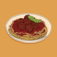 Spaghetti Frikadelle Illustration Vektor Design isoliert im Orange Farbe