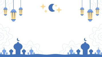 Illustration von Ramadan kareem Banner Hintergrund mit Arabisch Laternen, Halbmond Mond, und Moschee Silhouette. Licht Hintergrund Variante. vektor
