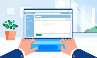 företag händer skriver bärbar dator tangentbord browser på skärm på kontor skrivbord begrepp vektor
