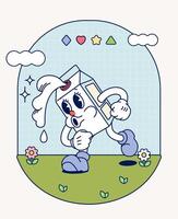 Milch Box verschütten retro Charakter Maskottchen Jahrgang modisch Hand zeichnen komisch Gekritzel Comic Sammlung vektor