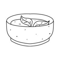 soppa i en maträtt. hand dragen klotter stil. vektor illustration isolerat på vit. färg sida.