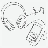 kontinuierlich Linie Hand Zeichnung Vektor Illustration Kopfhörer Musik- mit Telefon Kunst