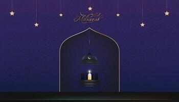ramadan bakgrund, traditionell islamic lykta med halvmåne måne stjärna hängande på vägg, vektor religion av muslim symboliskt, eid al fitr,ramadan kareem, eid al adha, eid mubarak, ny år Muharram