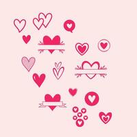 hjärtans dag ikoner uppsättning hjärta uppsättning av hjärtan hjärtans dag klotter på rosa bakgrund vektor