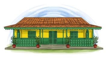 rumah Betawi traditionell Betawi jakarta indonesien hus tecknad serie hand dragen illustration vektor