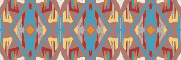 ethnisches ikat-nahtloses muster im stammes-. Design für Hintergrund, Tapete, Vektorillustration, Stoff, Kleidung, Teppich, Textil, Batik, Stickerei. vektor