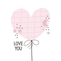 kärlek du. vektor illustration med tecknad serie hjärta, text, dekor element. hand teckning. romantik. design för Lycklig hjärtans dag hälsning kort, skriva ut, affischer.
