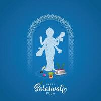 saraswati, puja, affisch, posta, vektor, Lycklig, vasant, panchami, illustration av. social media, flygblad, indisk festival bakgrund kort vektor