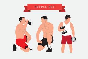 bodybuilding vektor illustration uppsättning. platt stil design. bodybuilding begrepp.