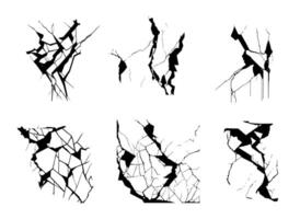 Sammlung von Riss Entwürfe. Mauer Risse, Boden Risse, Riss Auswirkungen. geknackt Zeichen Design Elemente vektor